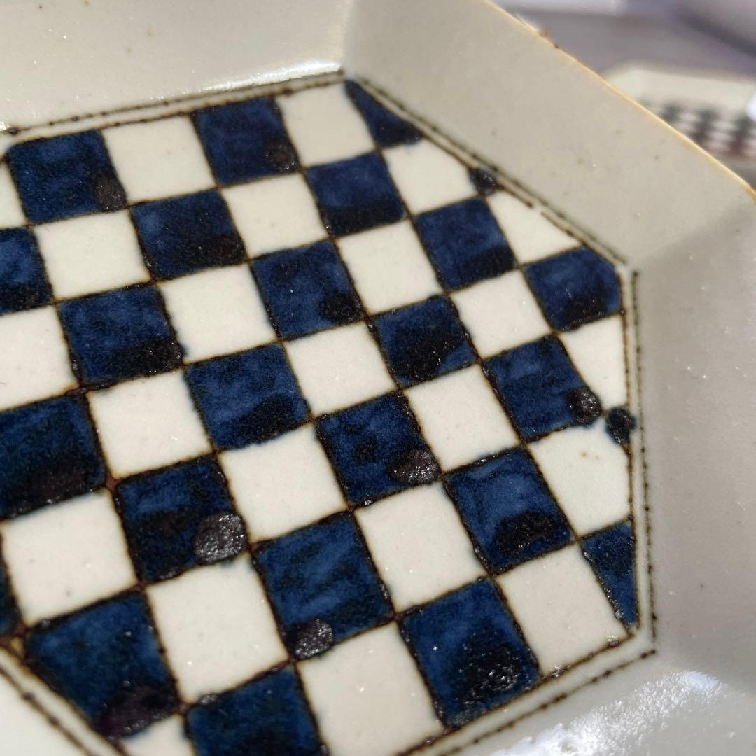 未使用 高島大樹さん 六角 市松 カップ ソーサー 小皿 二客 チェック