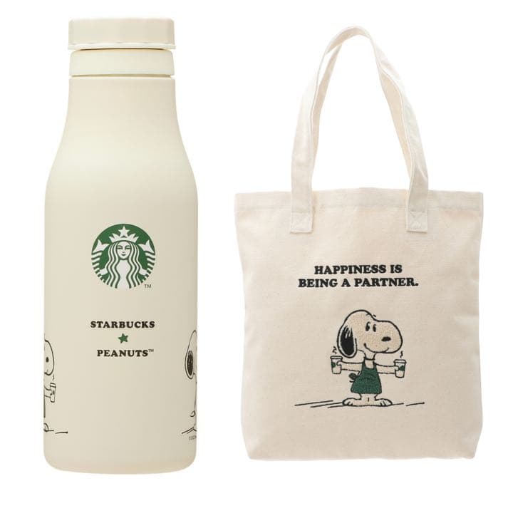 スタバ×PEANUTS スヌーピー ステンレスロゴボトル キャンバストート