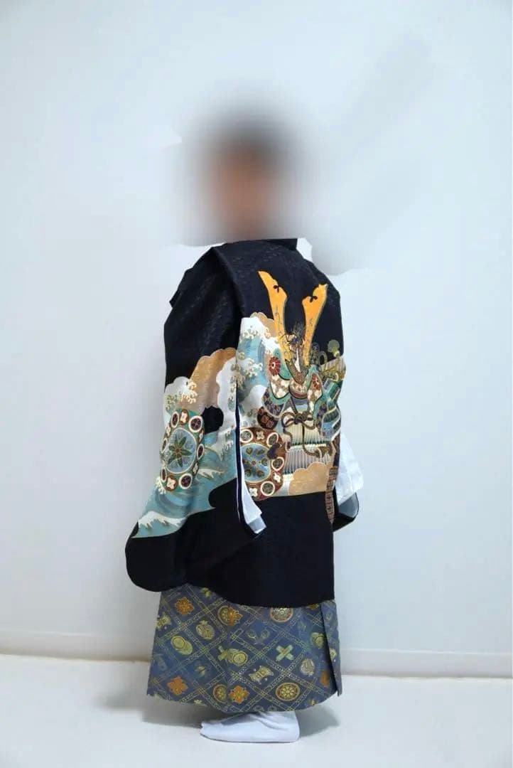 七五三用　着物セット　5歳　男の子 七五三 着物 男の子 5歳 ブランド 羽織袴セット 華徒然 「黒 束ね熨斗