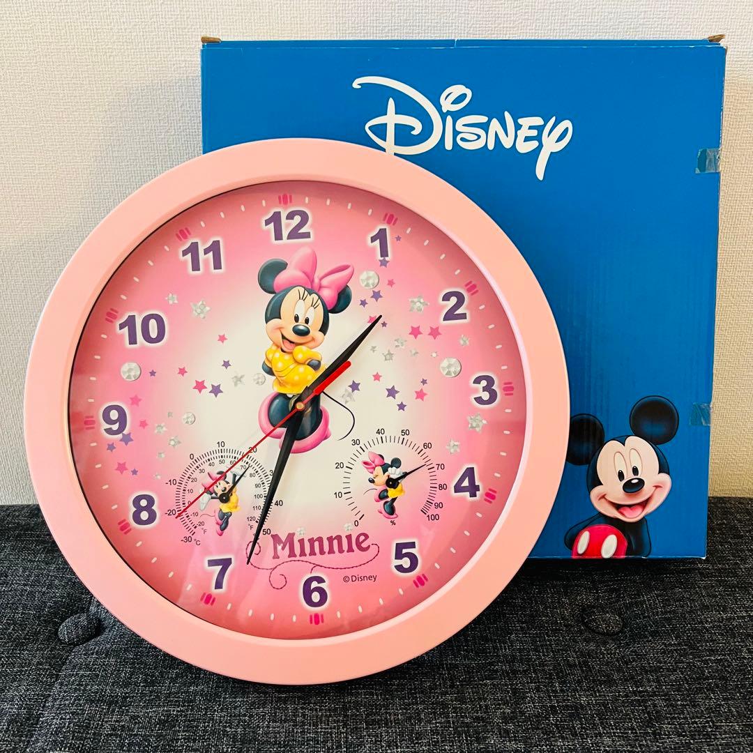 新品】ディズニー ミニーマウス 壁掛け 時計 ピンク ミニー 温度計