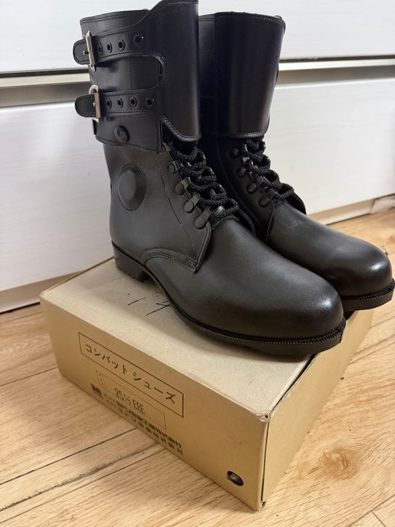 警察隊使用 編み上げブーツ 予備品 未使用 本革 25.5cm