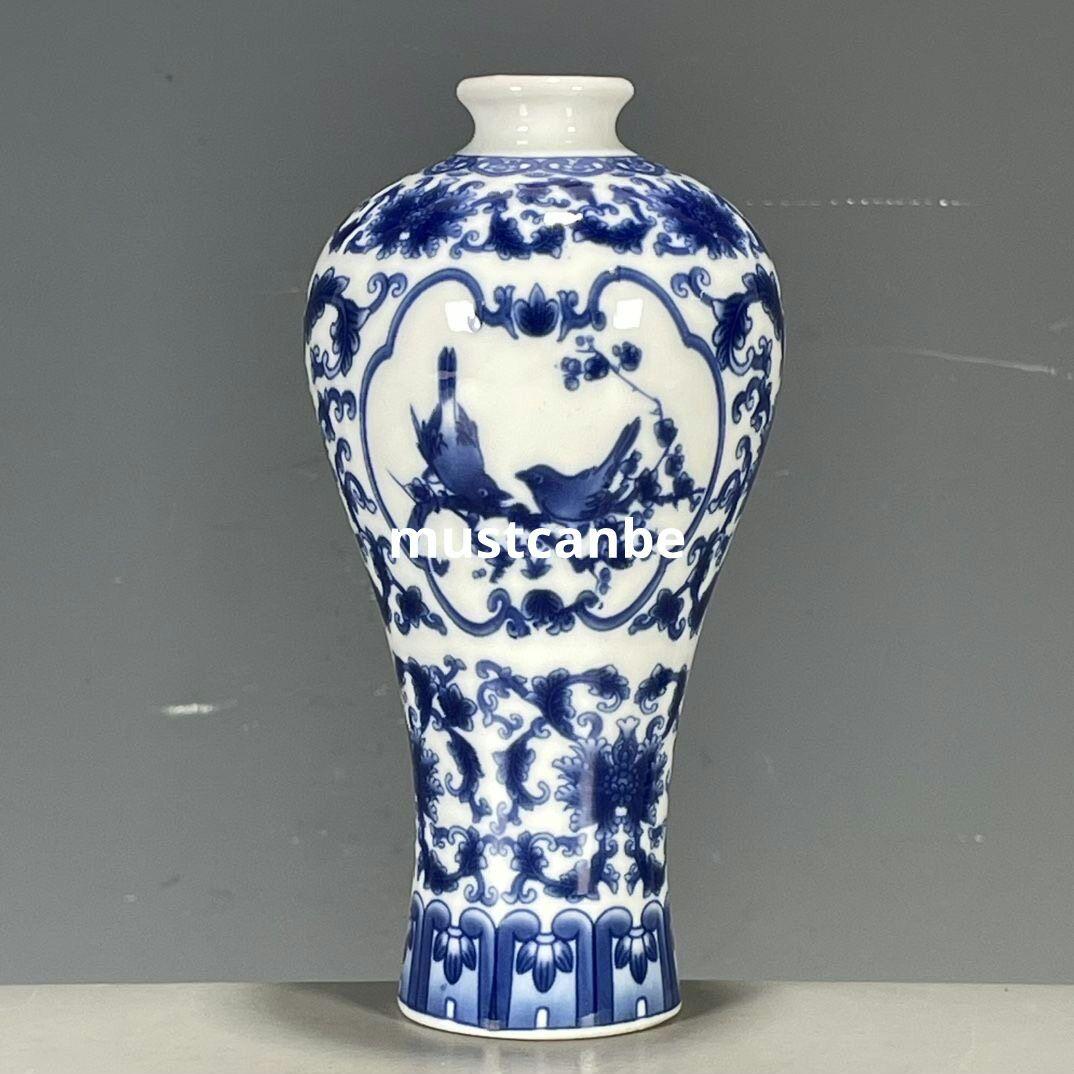 清乾隆青花花鳥図紋梅瓶 景徳鎮 陶磁器 装飾品 現代工芸品 美術品 置物