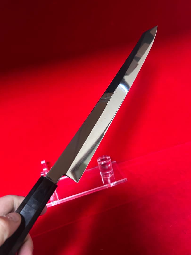 包丁 剣型切付 刺身包丁 尺 鬼反り 鏡面仕上げ 切味抜群 箱付 未使用品