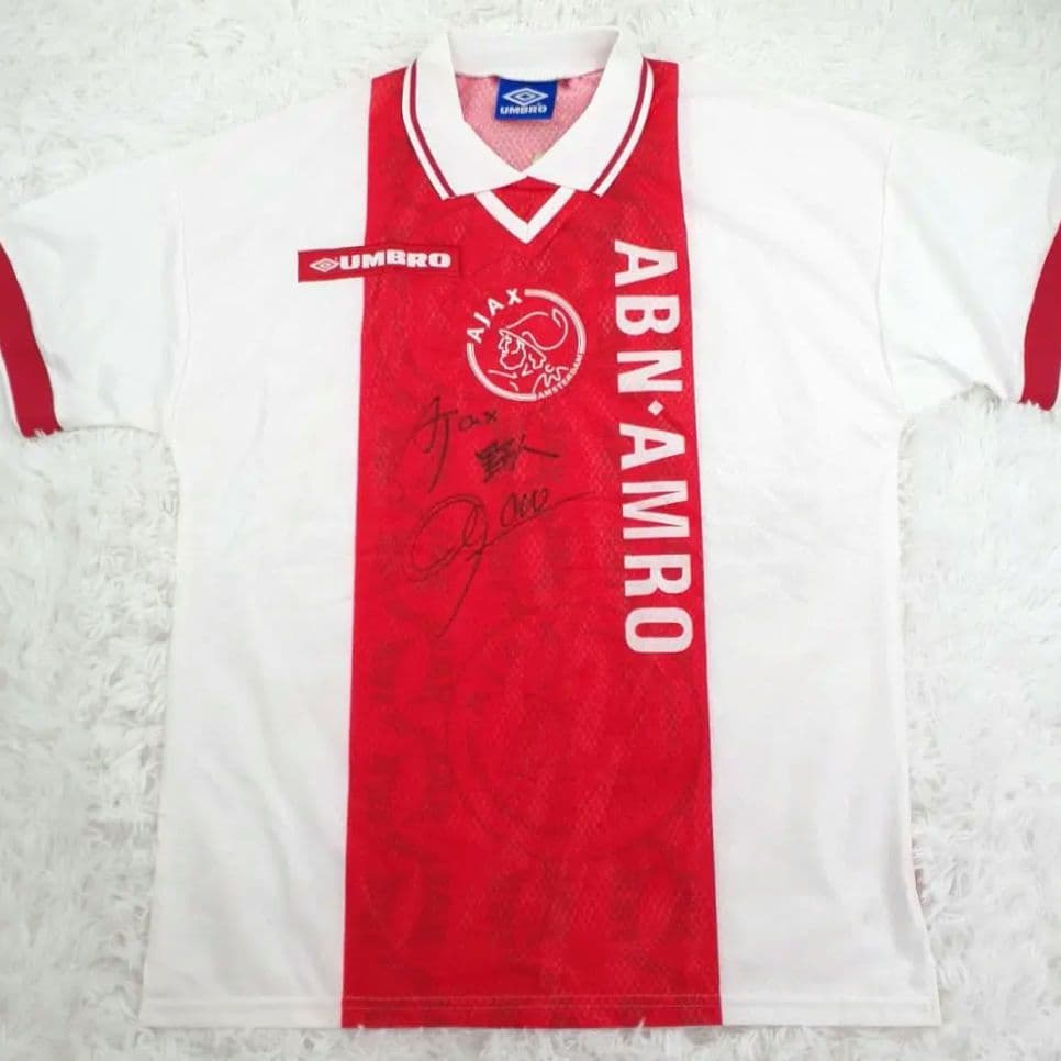 タグ付未使用保管品◎アヤックス Ajax 岡野雅行 サイン入り練習用ユニフォーム 90s 完全当時物 紙タグ付き 岡野雅行umbro 浦和レッズ 1997 No 7