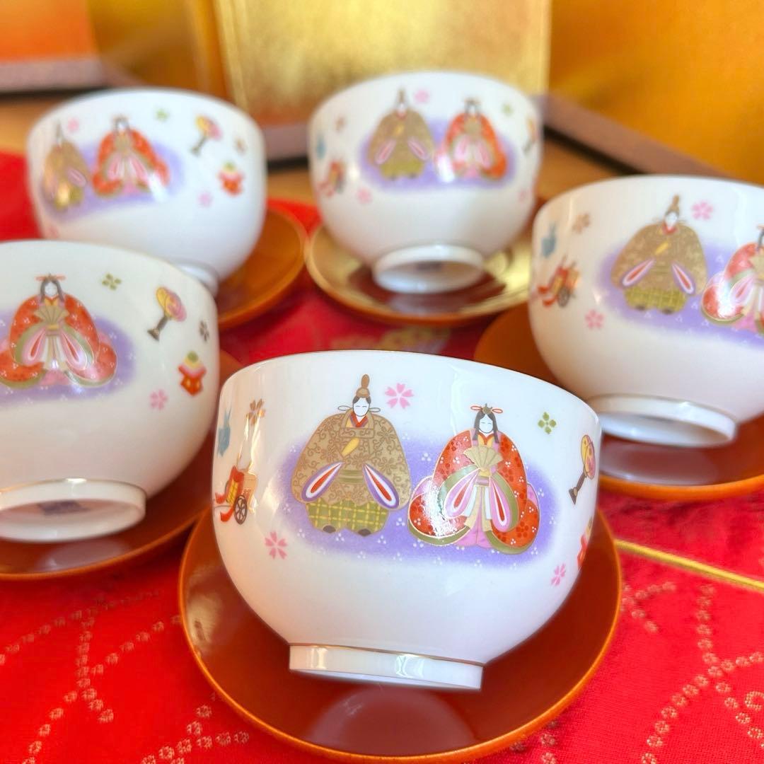 未使用品】美濃焼 庫山窯 桜雛煎茶揃 ひな祭り 湯飲み 5客セット