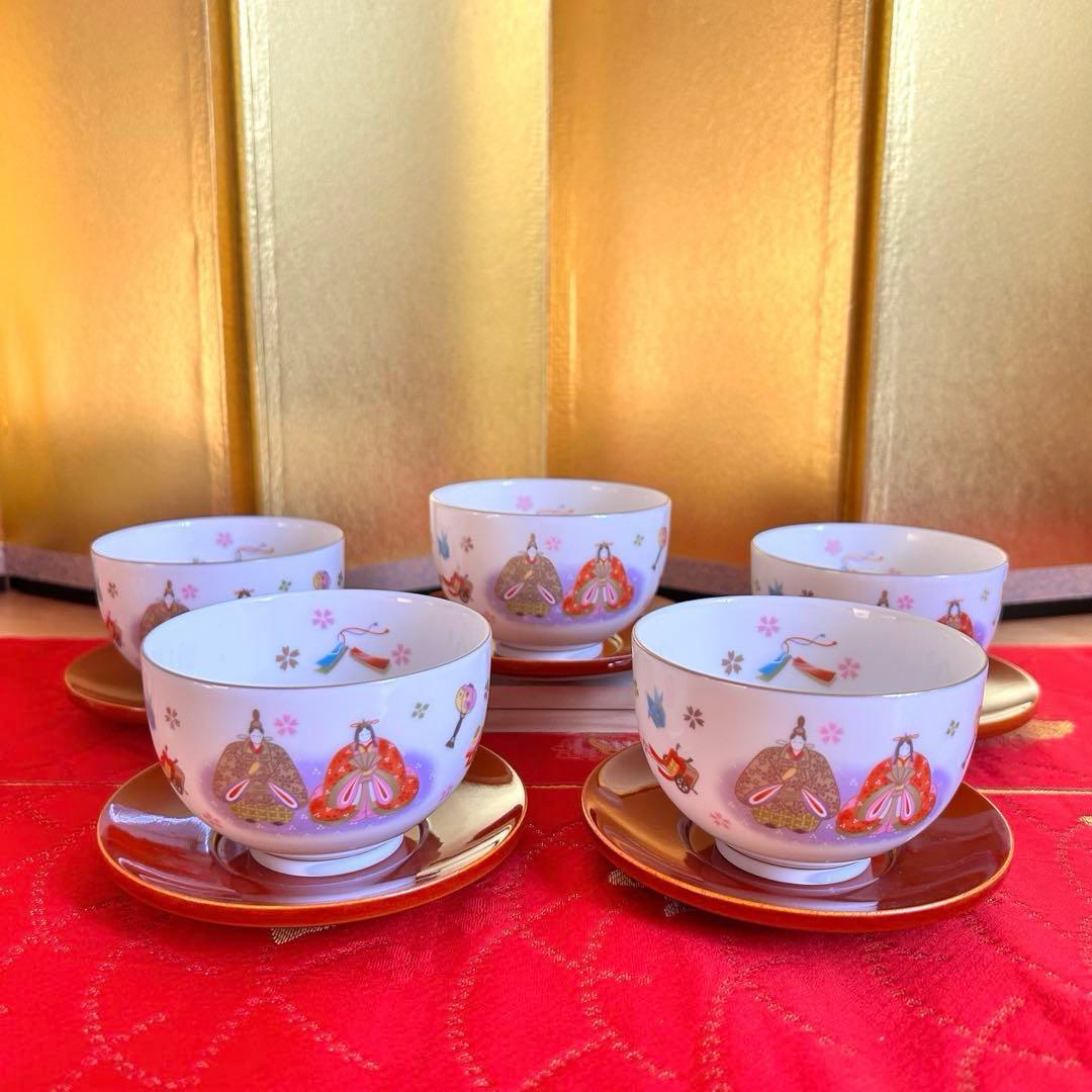 未使用品】美濃焼 庫山窯 桜雛煎茶揃 ひな祭り 湯飲み 5客セット