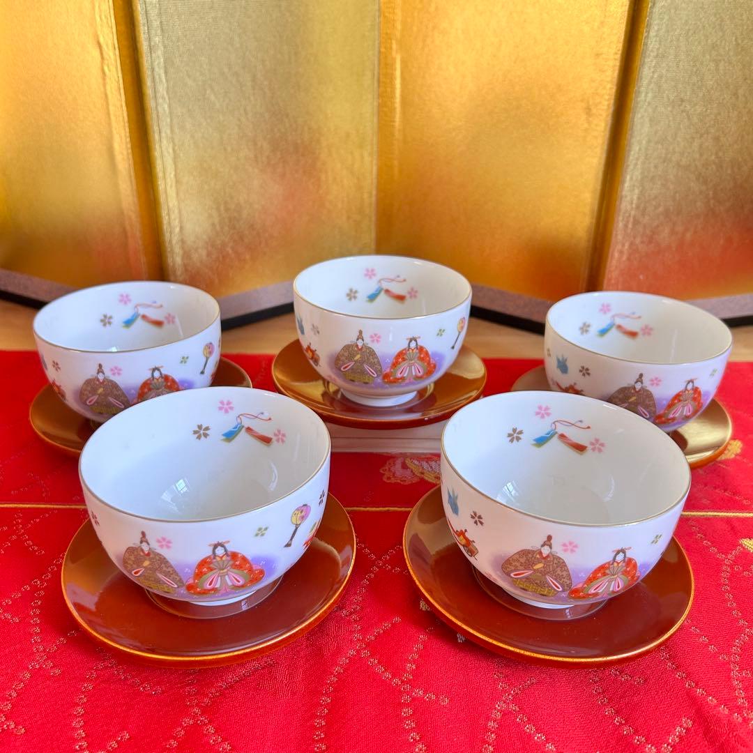 未使用品】美濃焼 庫山窯 桜雛煎茶揃 ひな祭り 湯飲み 5客セット