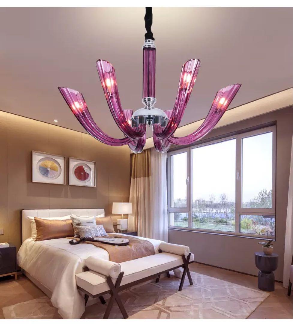 パープルガラスのシャンデリア 6灯G9L e d電球付き