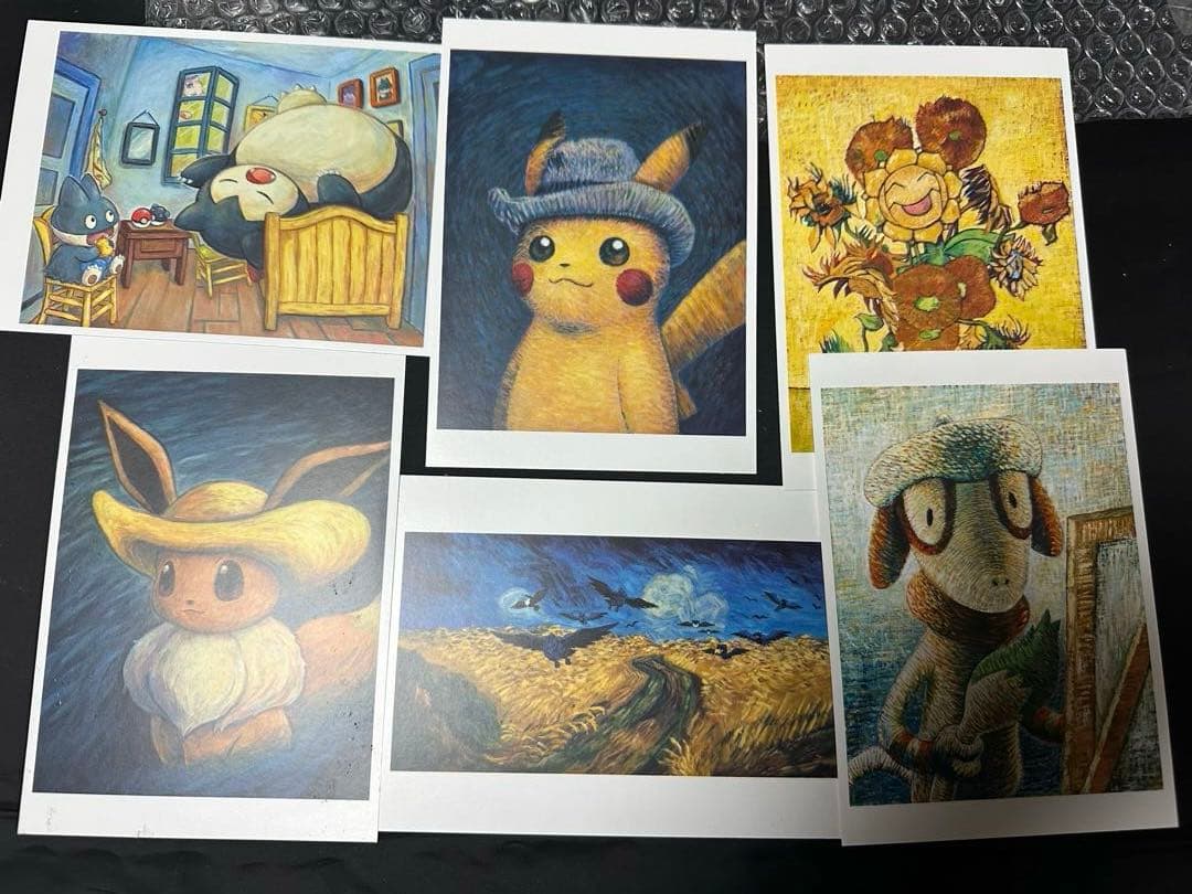 左下2枚に難あり ゴッホピカチュウ イーブイ ポストカード 6枚セット