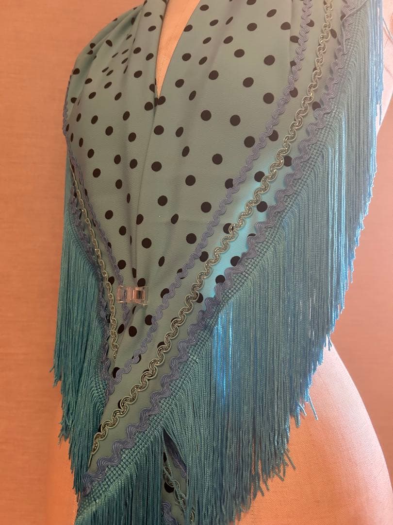 ①エメラルドグリーンフラメンコ衣装シージョドットシリーズ水玉128cm