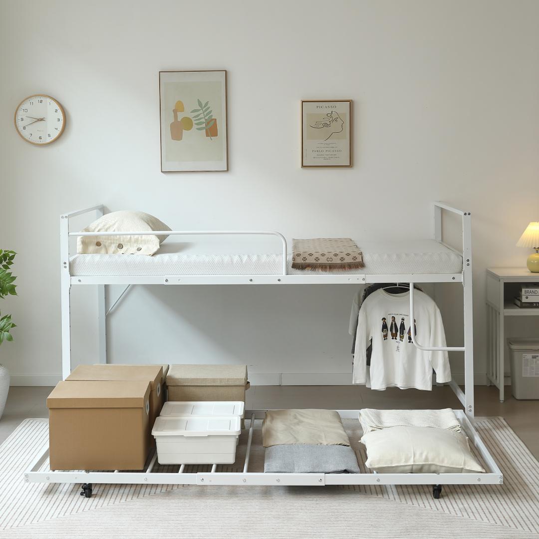 超人気！親子ベッド【高さ110cm】 収納 北欧風 大人 一人暮らし WHITE