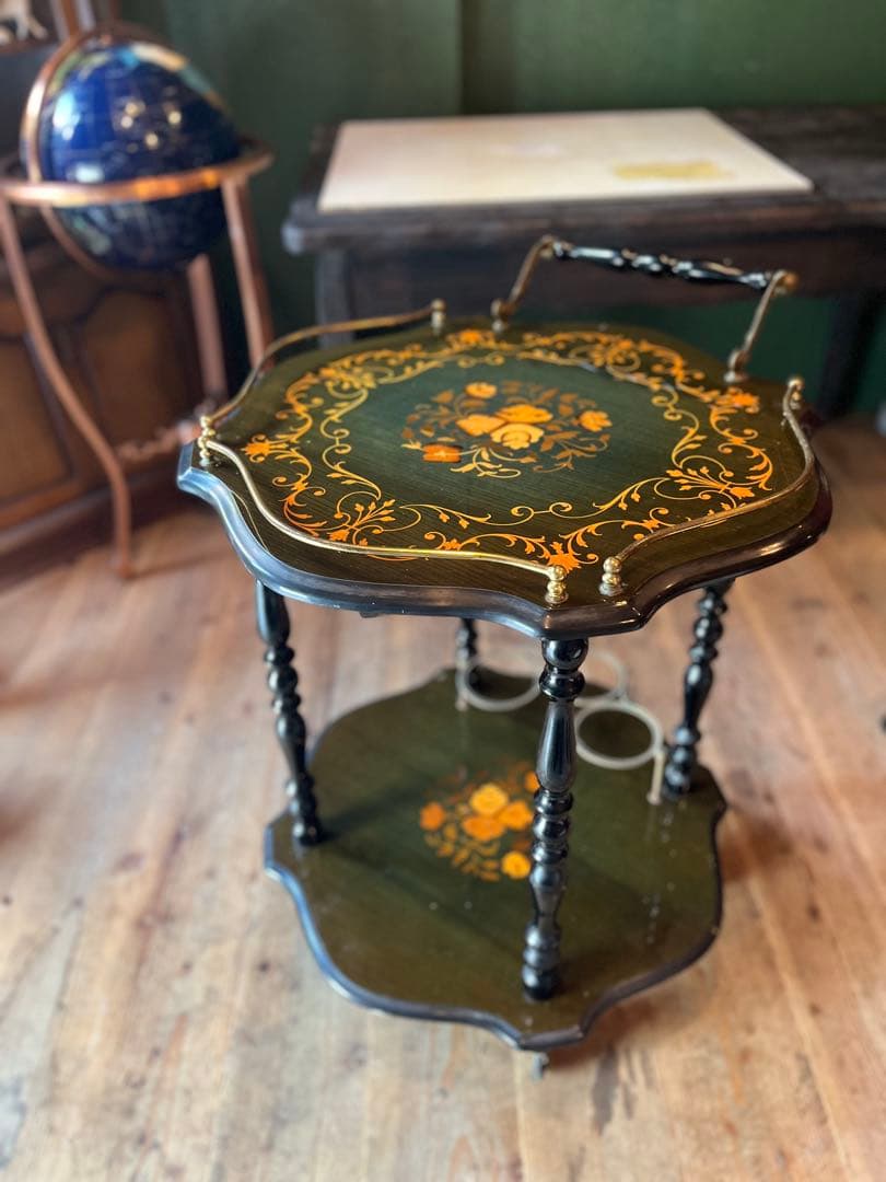 イタリア製 象嵌 ティーワゴン キッチンワゴン アンティーク インテリア 象嵌 イタリア バタフライ ティーワゴン アンティーク キッチンワゴン