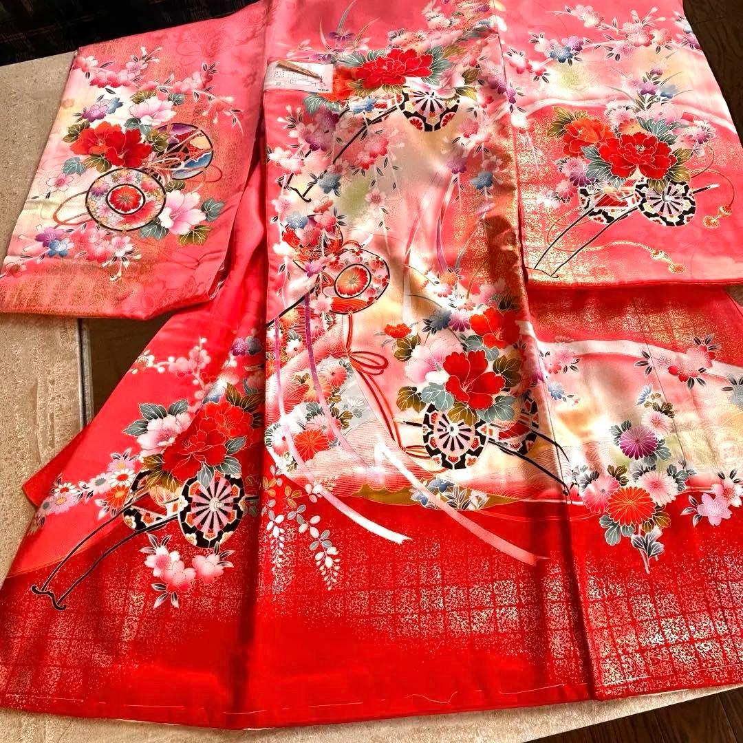 新品　正絹七五三用着物 ピンクと赤 花柄 身丈98cm お祝着物　日本製 楽天市場】【まとめ買い600円】【レンタル】七五三着物3歳レンタル