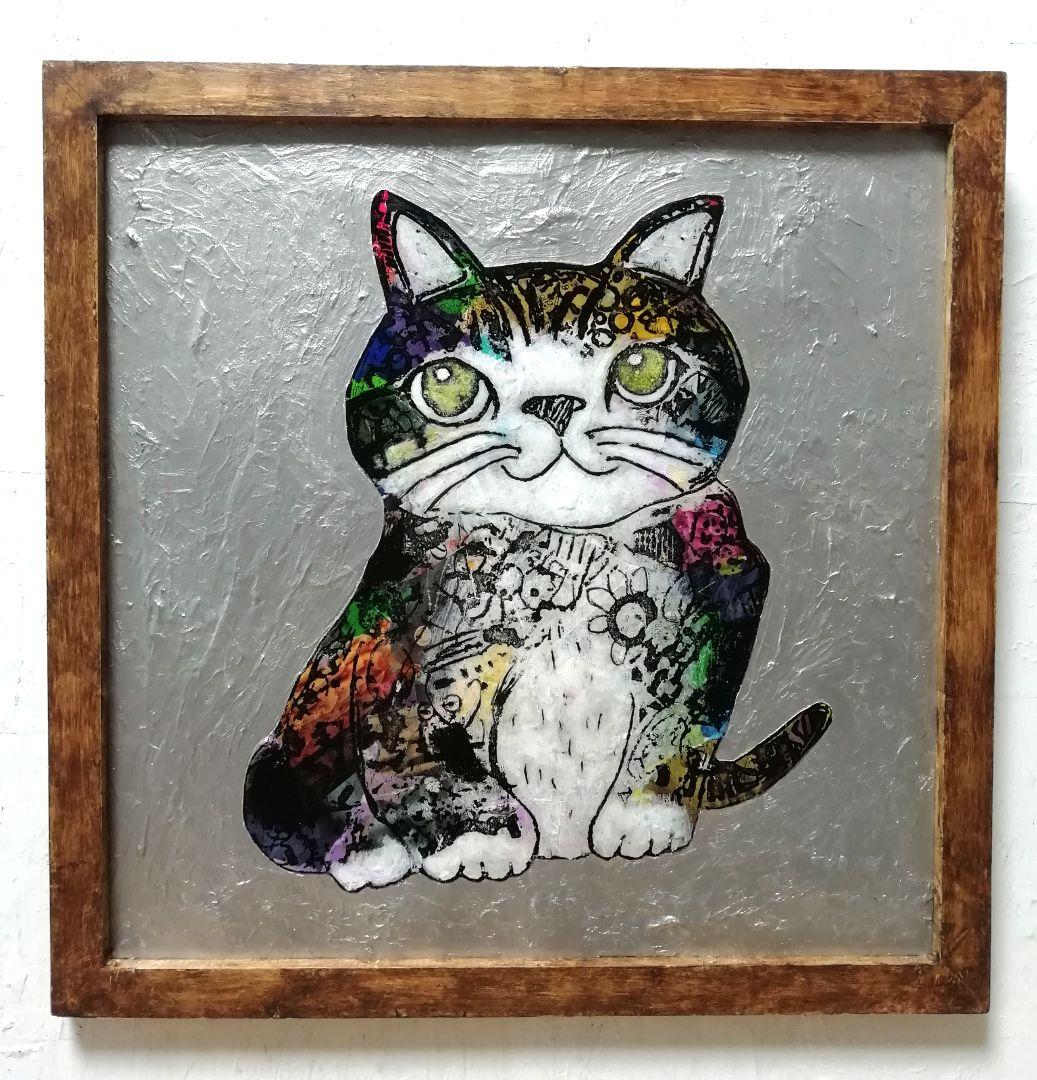額付き銅版画応用絵画　title「回想ニャンコ」 額付き銅版画応用絵画 title「ひょっこり猫」 - メルカリ