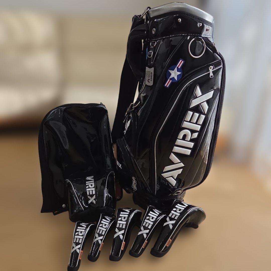 【完売品】アヴィレックス キャディバッグ ブラック ヘッドカバー セット AVIREX（アヴィレックス） AVIREX GOLF ゴルフ セルフスタンド付き