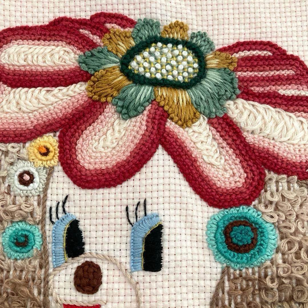 クッションカバー 2枚 手刺しゅう 昭和 レトロ デザイン ピンク 戸塚