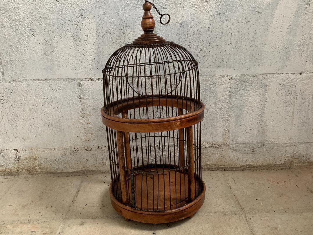 フランス アンティーク バードケージ 鳥かご 木製 アイアンワイヤー