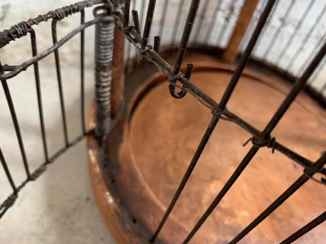 フランス アンティーク バードケージ 鳥かご 木製 アイアンワイヤー