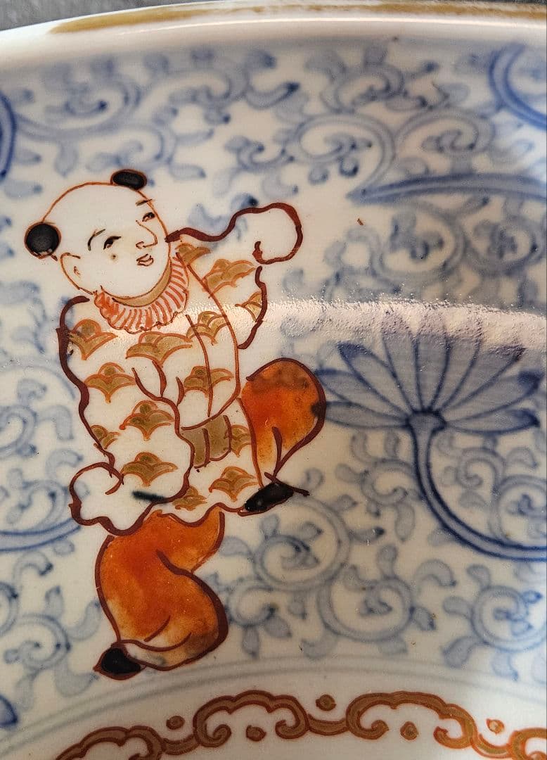 大名品❗】江戸時代 古伊万里 染錦 唐草文に金彩色絵唐子