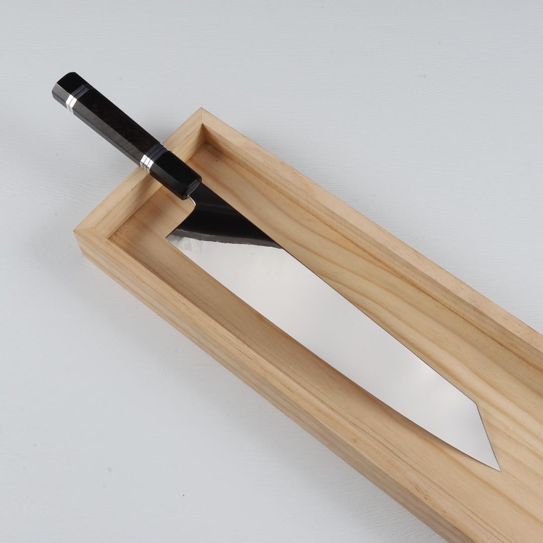 7555切付型特大牛刀 尺一ウルトラ鏡面仕上げ 両刃刺身包丁 黒檀五本銀巻八角柄 7555切付型特大牛刀 尺一ウルトラ鏡面仕上げ 両刃刺身包丁 黒檀五本銀