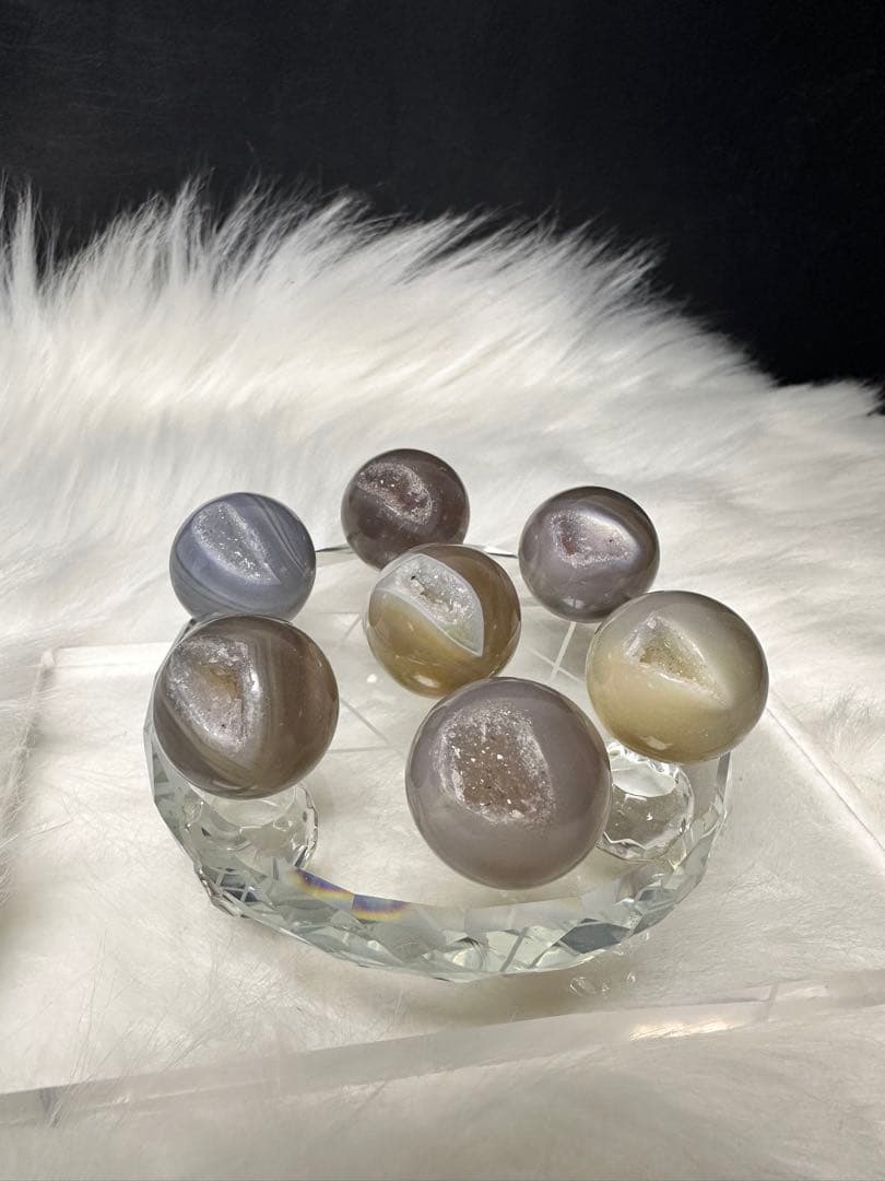 瑪瑙 笑口スフィア 7個セット 天然石 丸玉 ドゥルージー アゲート 946