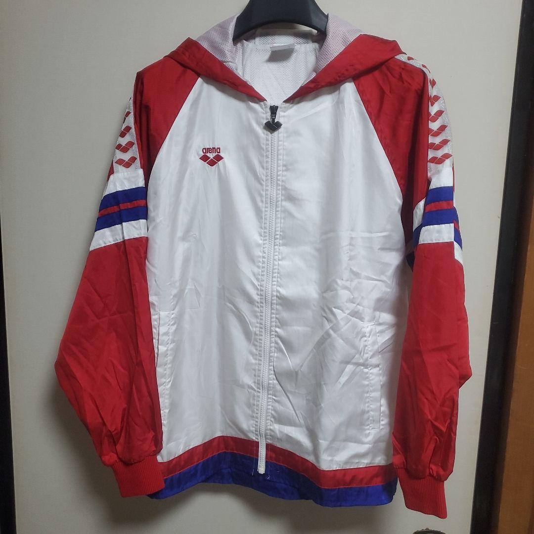 希少】arena フード付ナイロンジャケット デサント製 M テープロゴ