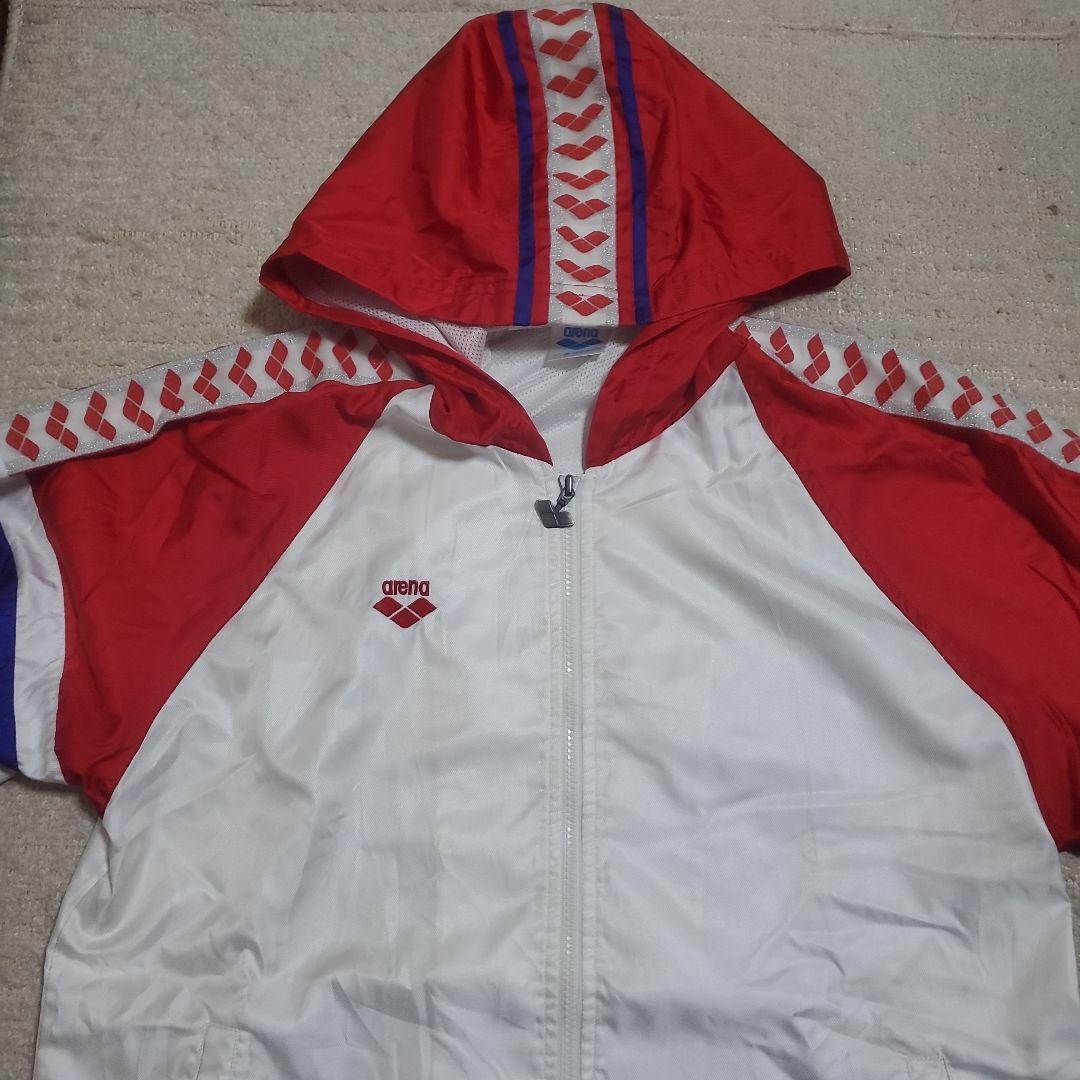 希少】arena フード付ナイロンジャケット デサント製 M テープロゴ