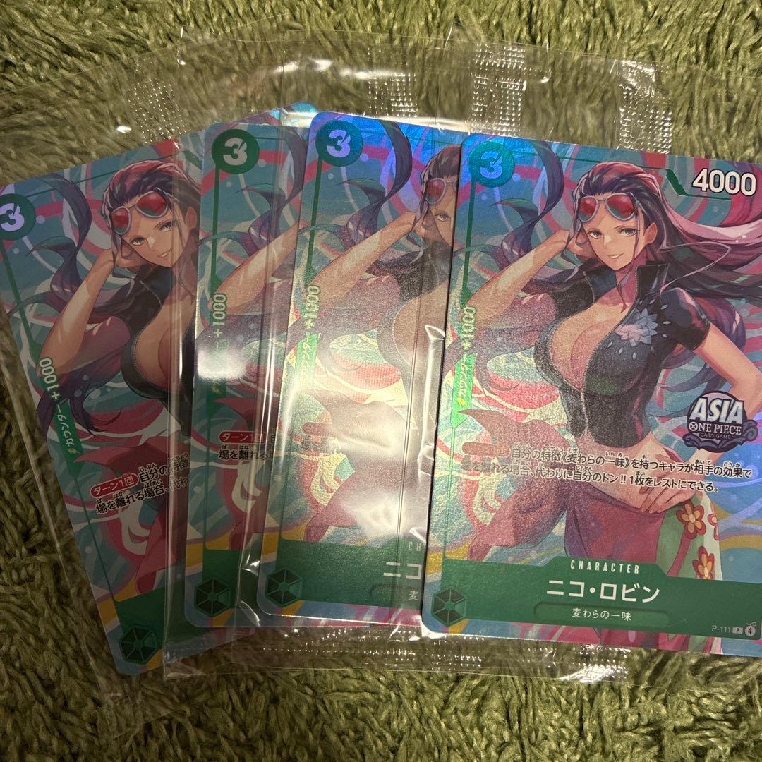 ワンピースカード ニコ・ロビン P-111 4枚プロモ アジア版 新品未開封
