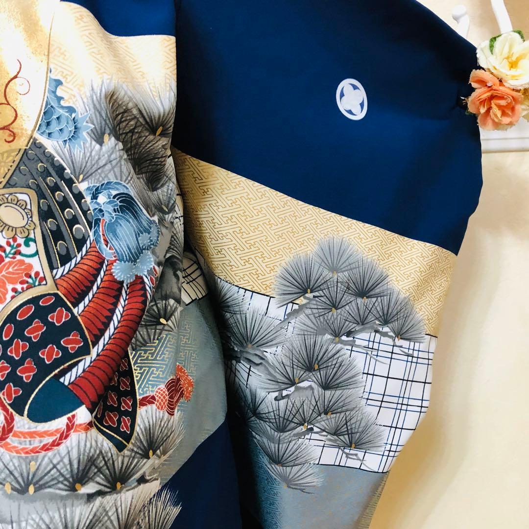 七五三5歳完全フルセット‼️豪華紺地系兜鷹金彩煌びやか⭐︎袴金蘭