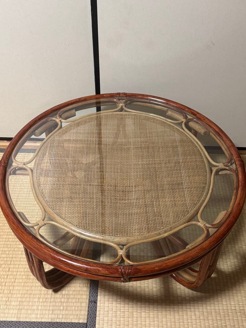 昭和レトロ　ラタン ガラステーブル 籐 　座卓　円卓　ヴィンテージ おしゃれ 楽天市場】籐 ラタンテーブル ガラス天板 WAHOO 角型 （ センター