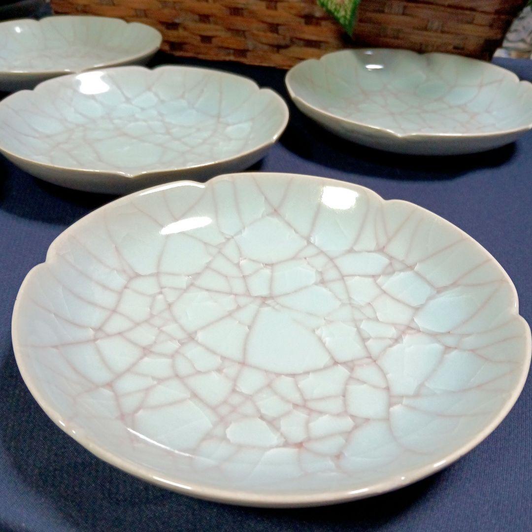未使用品 たち吉 青磁 紅貫入 和食器 中皿 5枚セット 直径16.5センチ