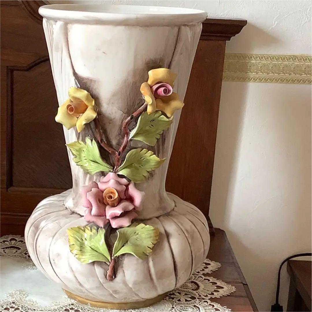 イタリア製 カポディモンテ 陶器 大型 花瓶 壺 傘立て 薔薇 - メルカリ