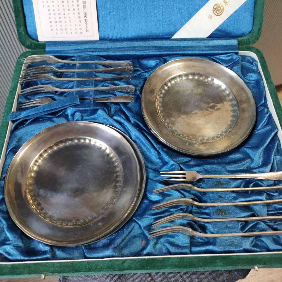 レトロ銀食器(果物皿 京 越 東)未使用ビンテージ品 食器 ガラス食器 フルーツボウル 台付き 30cm コンポート 果物皿