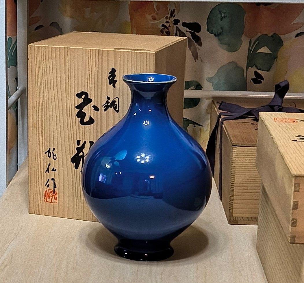美品 青銅製 深青色花瓶 後藤銅器店 - メルカリ