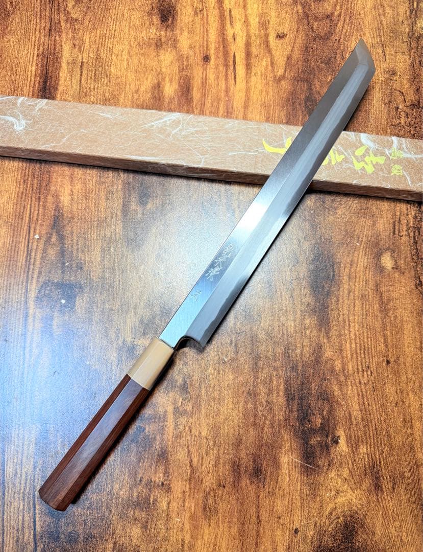 森本光一作 刺身 先丸 青一鋼 紋鍛錬 尺 紫檀白水牛八角柄 包丁 - メルカリ