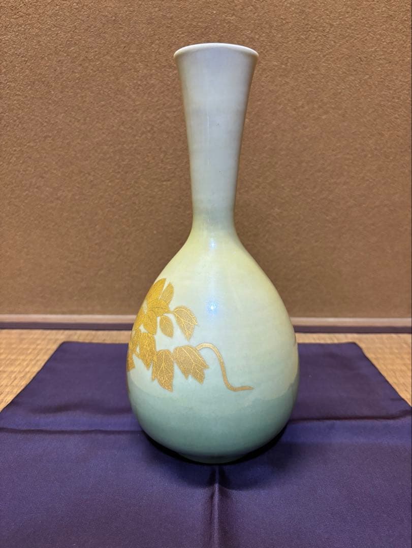 人間国宝 吉田美統 釉裏金彩芙蓉文 花瓶 花入 花器 九谷焼 高さ27.5cm