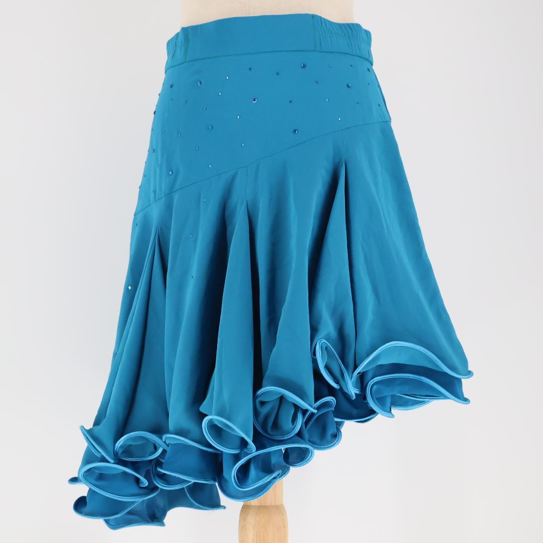 社交ダンス衣装】ブルー Chacott ラテン スカート 青 フリル レース