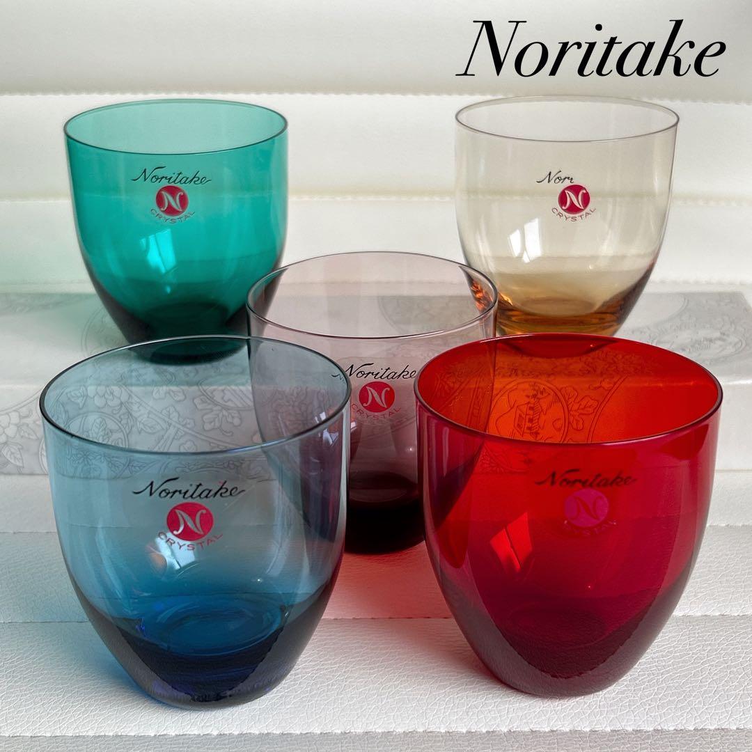 ノリタケ クリスタル グラス 5客セット カラーグラス コップ 赤 青