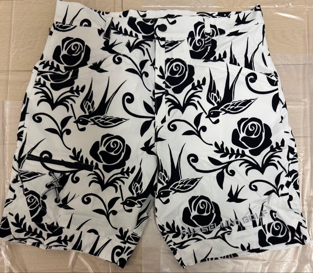 Russell Golf ラッセルノ ハーフパンツ 極美品】ラッセルノ ゴルフ ハーフパンツ 6 XL 紺 オレンジ編み上げ