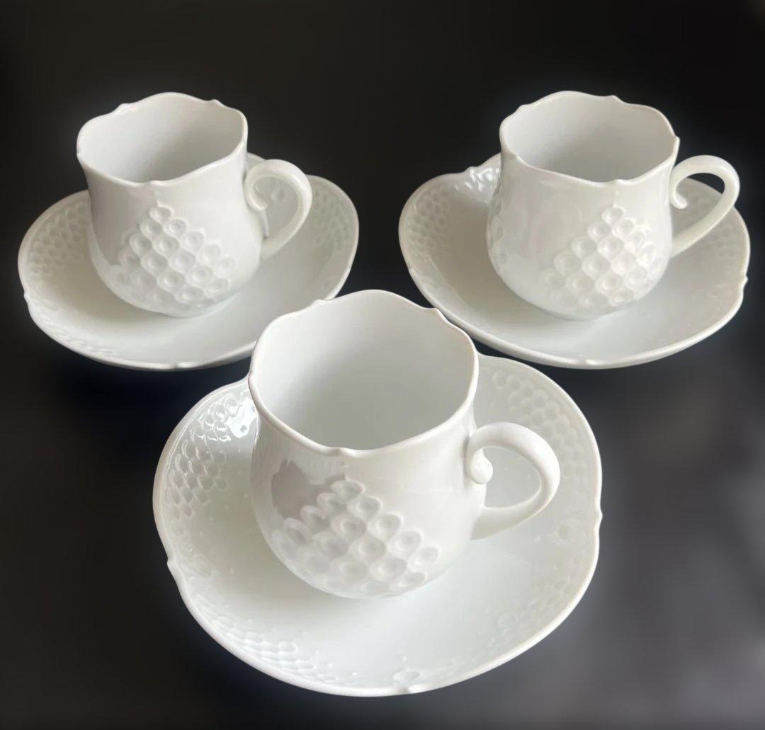 マイセン meissen ホワイトレリーフ コーヒーカップ ソーサー 3客