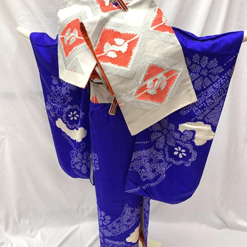 511aj61□ハーフ成人式 卒業式 部分絞り 着物&袋帯&長襦袢 □良好