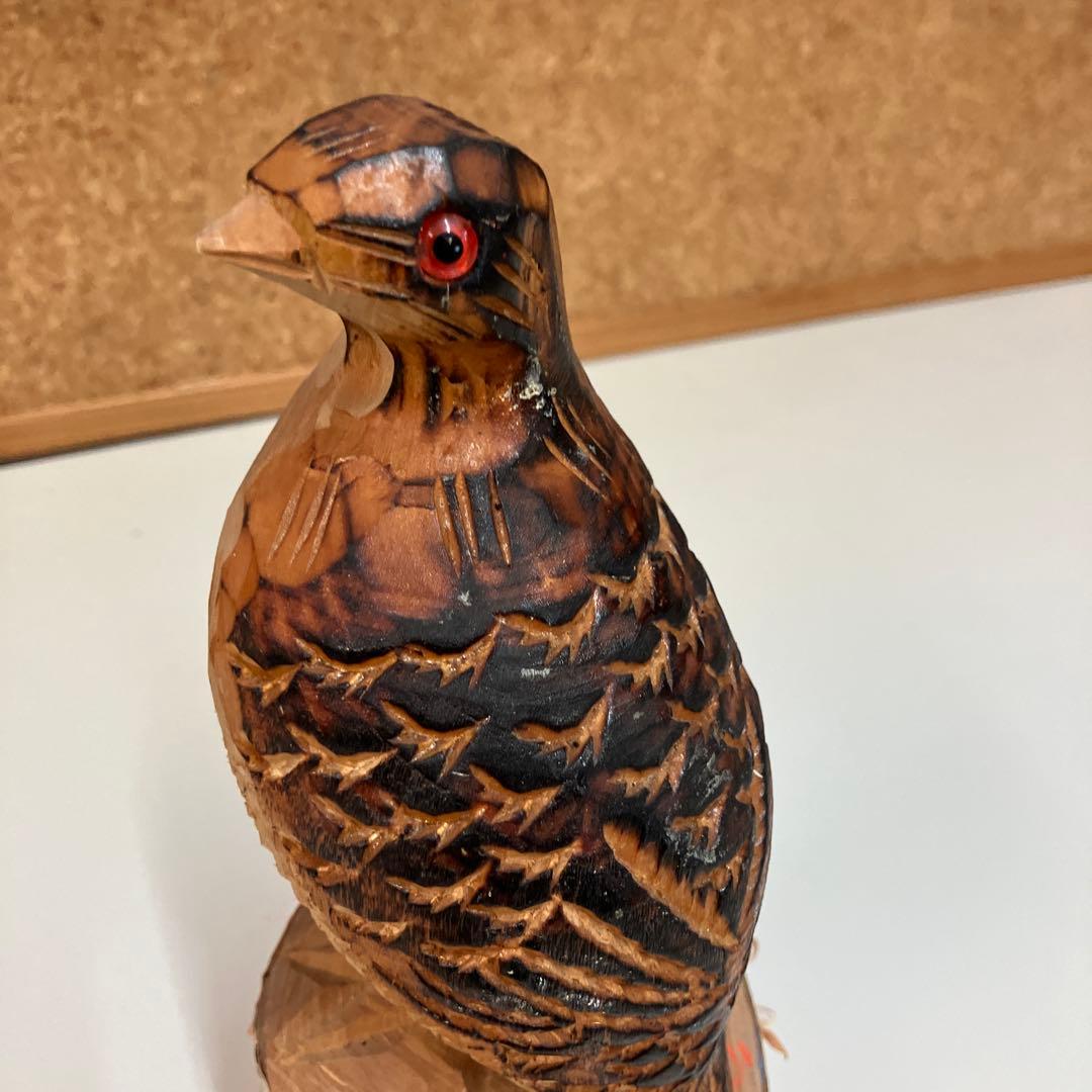雷鳥 一刀彫 黒部峡谷 白樺 木彫り 清峰作 野鳥 特別天然記念物