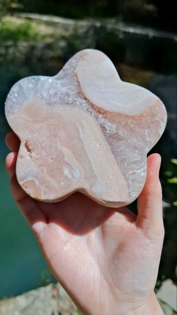 ピンクアメジストフラワー【開花】 340g/スタンド付♡】フラワーアゲートx ピンクアメジストのハート