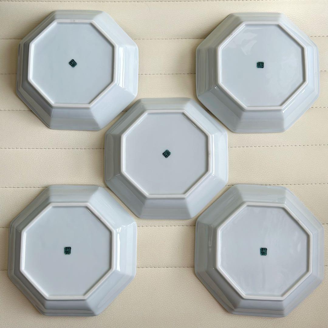 九谷焼 青郊窯 中皿揃 5枚セット 八角皿 染付花鳥 深