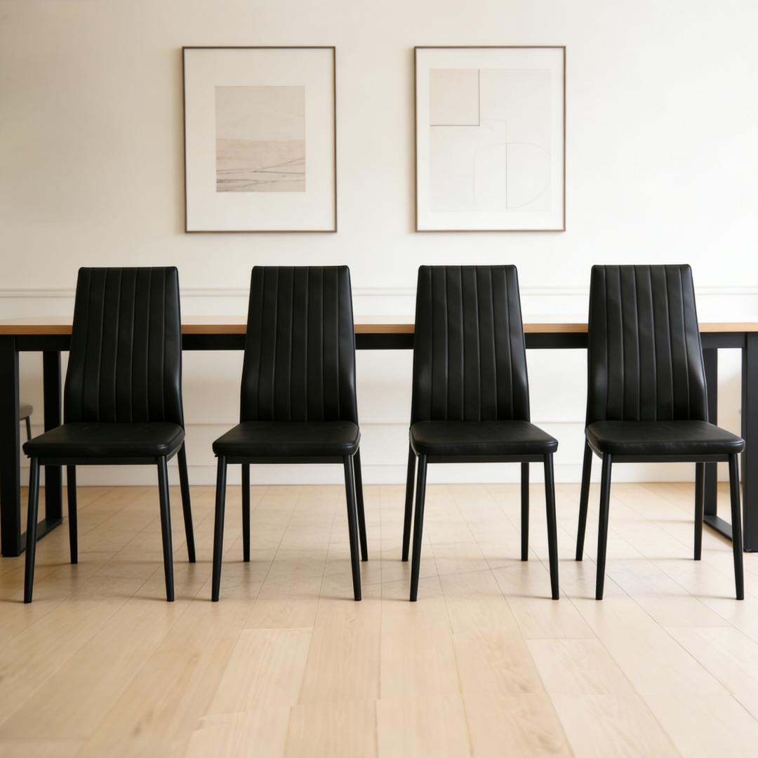 ダイニングチェア 4脚セット ダイニングイス ブラック PU シボリ