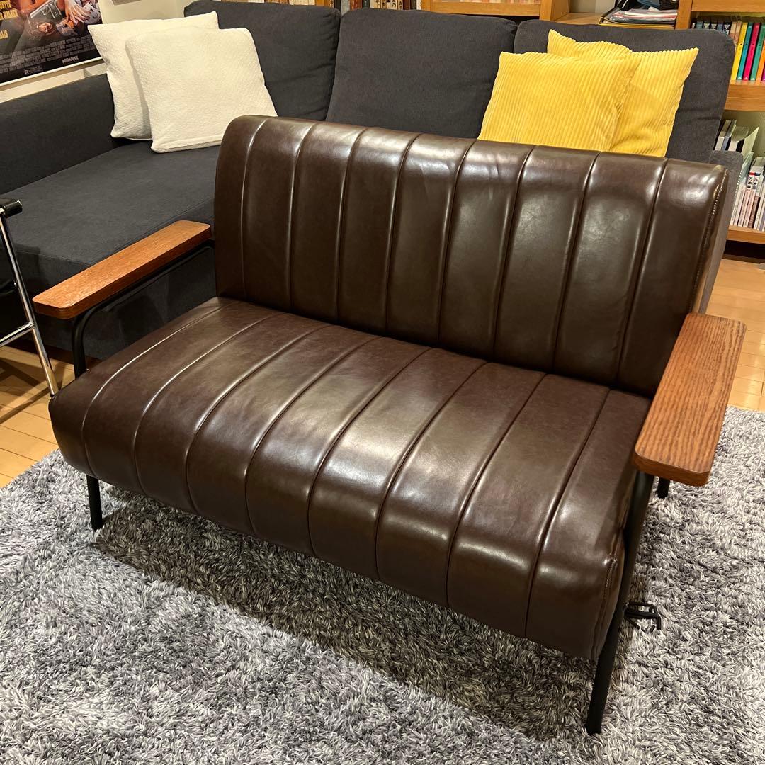 美品　ニトリ　2人掛けソファ 合皮タイプ (ステイン2KD Nシールド DBR) 傷・汚れに強い 2人掛けソファ 合皮タイプ (ステイン2KD Nシールド DBR