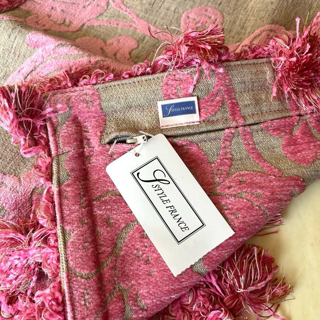 YSTYLE FRANCE 花柄クッションカバー 2枚セット ピンク×ベージュ