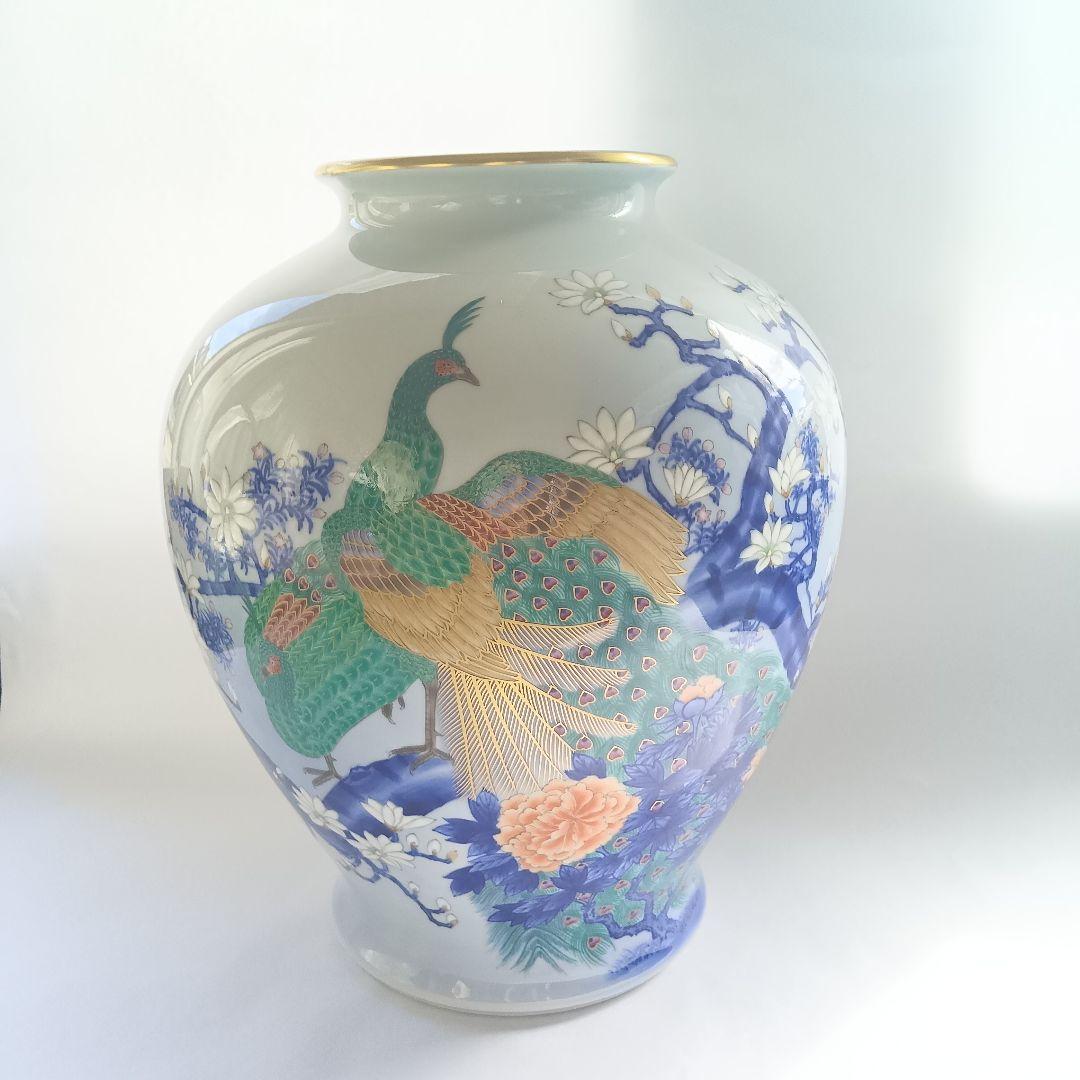 深川製磁有田焼花瓶花器木蓮飾り壺 宮内庁御用達