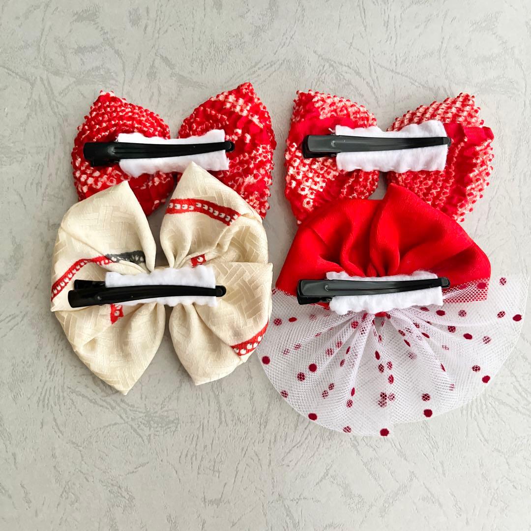 七五三 髪飾り ヘッドドレス 着物リメイク しぼり 赤白 上品 ハーフ