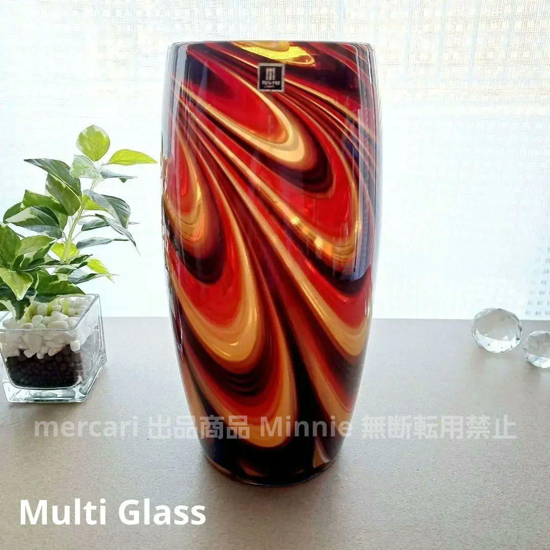 マルティグラス☆マーブル模様☆赤 × 黒☆フラワーベース☆花瓶